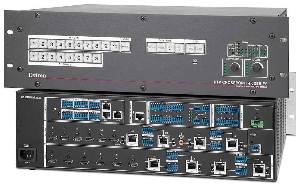 DTP CrossPoint 108 4K IPCP MA 70 - with Control Processor and 100 Watt 70 V Mono Power Amplifier